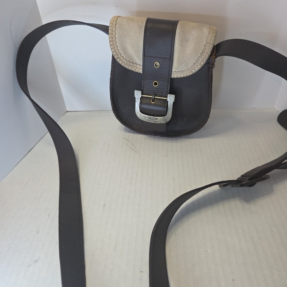 UGG Brown Suede & Leather Small Saddle Bag